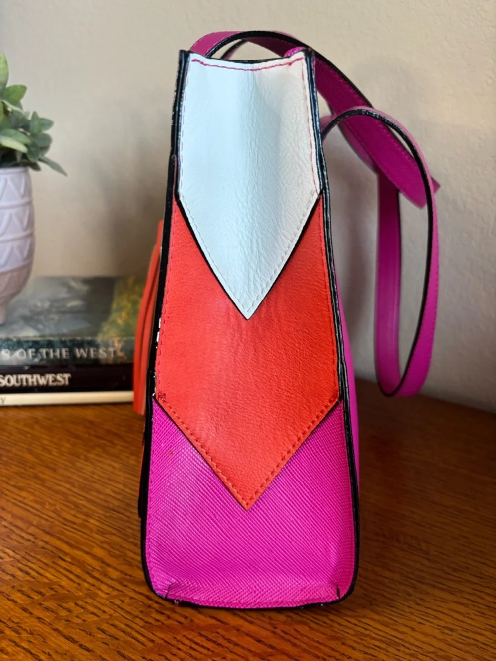 Gianni Bini Pink Shoulder Tote with White & Orange Accents - Picture 3 of 15